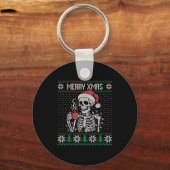 Merry Xmas Skeleton Ugly Sweater, Skull Wearing Sa Sleutelhanger (Voorkant)