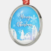 Merry Xmas White House Snow Blue Ornament (Links)