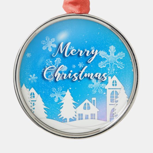Merry Xmas White House Snow Blue Ornament (Voorkant)