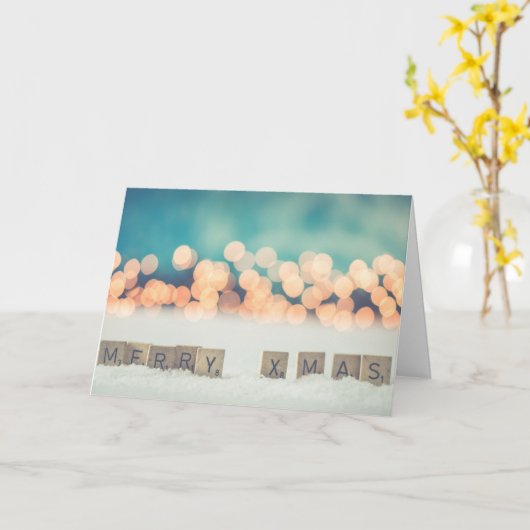 Merry Xmas Word Tegels Fun en Games Whimsical Kaart (Gele Bloem)