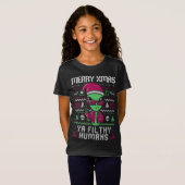 Merry XMas Ya Fil Thy Humans Funny Alien Ugly Swea T-shirt (Voorkant volledig)