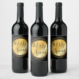 Merry Xmas zwarte en gouden heldere luxe tekst Wijn Etiket