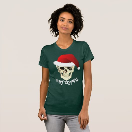 Merry Xraymas Skull met Santa Hat T-shirt (Voorkant volledig)