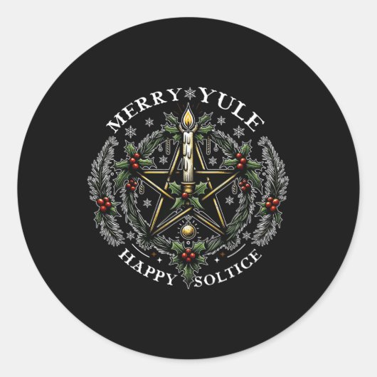 Merry Yule &amp; Happy Solstice Ronde Sticker (Voorkant)