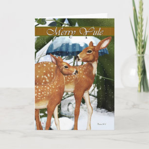 Merry Yule Doe en Fawn Deer Blank Kaart