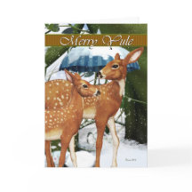 Merry Yule Doe en Fawn Deer Wenskaart