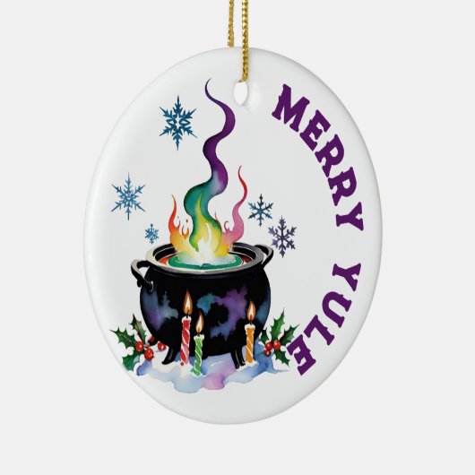 Merry Yule Feestelijke Heksen Ketel Wiccan Vakanti Keramisch Ornament (Rechts)