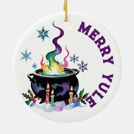 Merry Yule Feestelijke Heksen Ketel Wiccan Vakanti Keramisch Ornament (Achterkant)