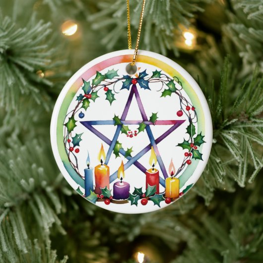 Merry Yule Feestelijke Pentacle Winter Wiccan Vaka Keramisch Ornament (Boom)