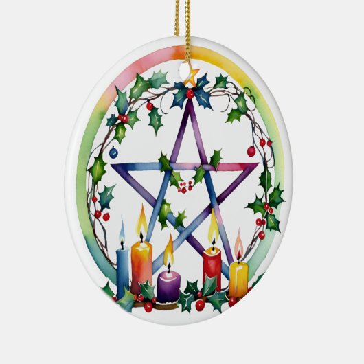 Merry Yule Feestelijke Pentacle Winter Wiccan Vaka Keramisch Ornament (Rechts)