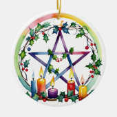 Merry Yule Feestelijke Pentacle Winter Wiccan Vaka Keramisch Ornament (Voorkant)