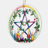 Merry Yule Feestelijke Pentacle Winter Wiccan Vaka Keramisch Ornament (Links)
