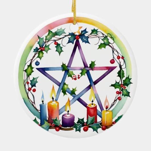 Merry Yule Feestelijke Pentacle Winter Wiccan Vaka Keramisch Ornament (Achterkant)
