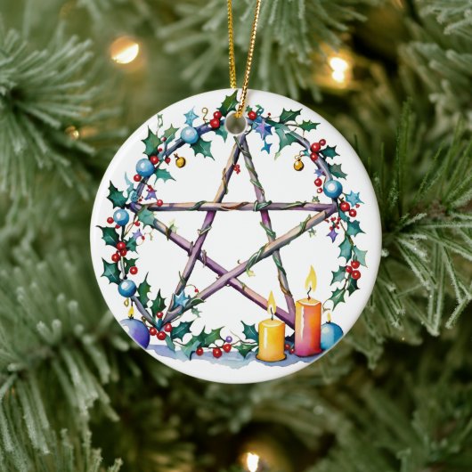 Merry Yule Feestelijke Pentacle Winter Wiccan Vaka Keramisch Ornament (Boom)