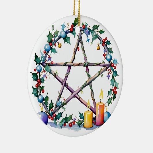 Merry Yule Feestelijke Pentacle Winter Wiccan Vaka Keramisch Ornament (Rechts)