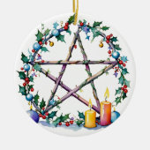 Merry Yule Feestelijke Pentacle Winter Wiccan Vaka Keramisch Ornament (Voorkant)