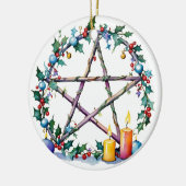 Merry Yule Feestelijke Pentacle Winter Wiccan Vaka Keramisch Ornament (Links)