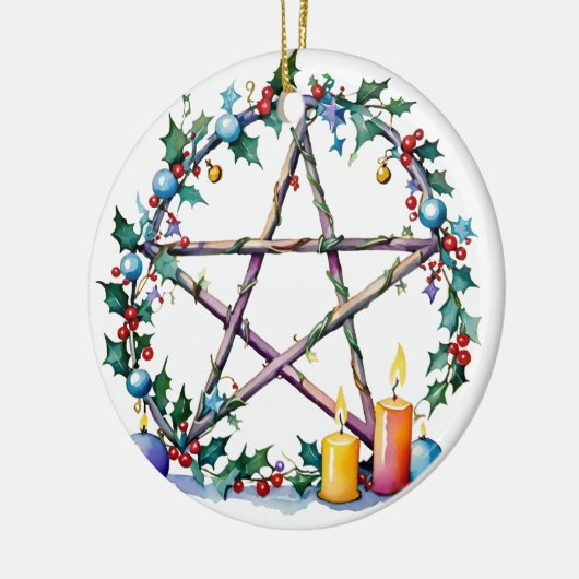 Merry Yule Feestelijke Pentacle Winter Wiccan Vaka Keramisch Ornament (Links)