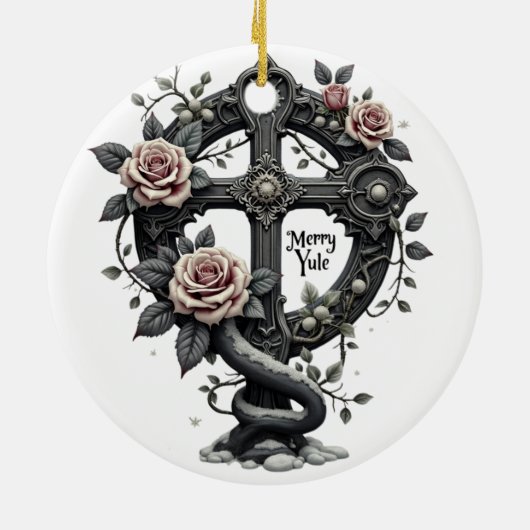 Merry Yule Gothic Cross Ornament (Achterkant)