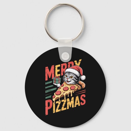Merry Zzmas Christmas Cat Funny Zza Lover Xmas Cat Sleutelhanger (Voorkant)