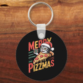 Merry Zzmas Christmas Cat Funny Zza Lover Xmas Cat Sleutelhanger (Voorkant)
