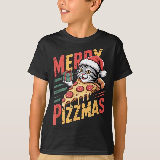 Merry Zzmas Christmas Cat Funny Zza Lover Xmas Cat T-shirt (Voorkant)