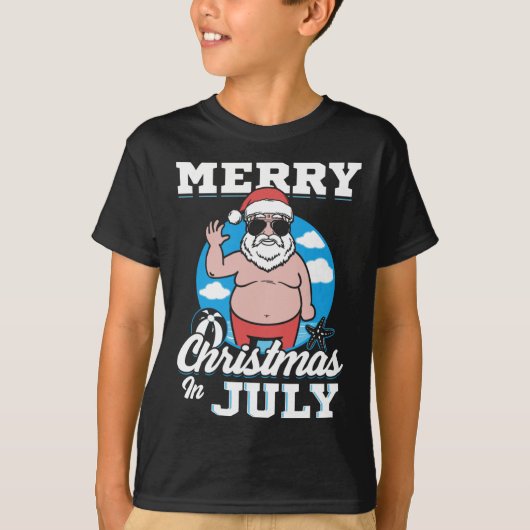 Merrychristmas In July Funny Santa  T-shirt (Voorkant)
