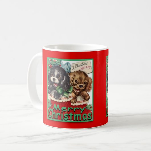 MerryChrsmsPuppies-ClassicWhiteMug 11oz Koffiemok (Voorkant links)