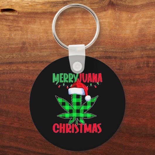 Merryjuana Weed Leaf Funny Christmas Pajama X-mas Sleutelhanger (Voorkant)