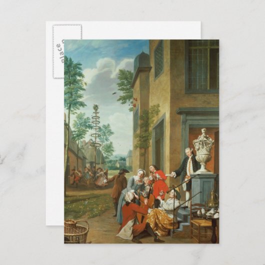 Merrymaking van dorpsbewoners feestdagenkaart (Voorkant / Achterkant)