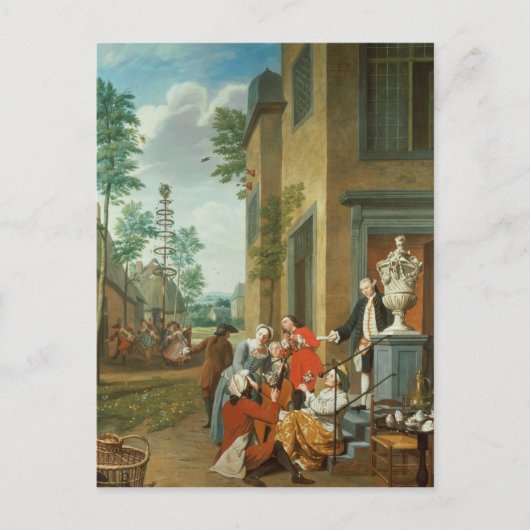 Merrymaking van dorpsbewoners feestdagenkaart (Voorkant)