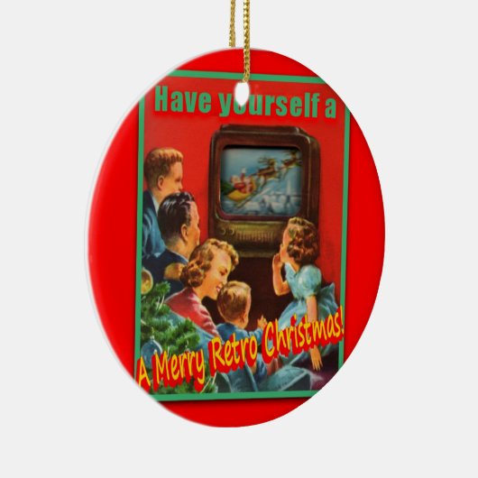 MerryRetroChrmsTV-CERAMIC Round Ornament (Rechts)