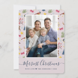 Merryste Kerst Script Patroon Foto Feestdagenkaart