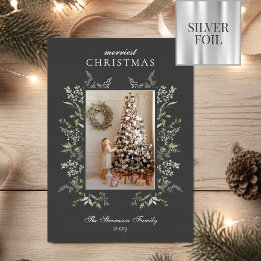 Merryste Kerst Waterverf Zilver Folie Foto Feestdagenkaart