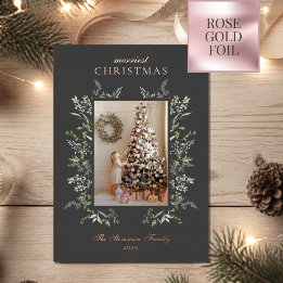 Merryste Kerstmis Waterverf Roze Goud Folie Foto Feestdagenkaart