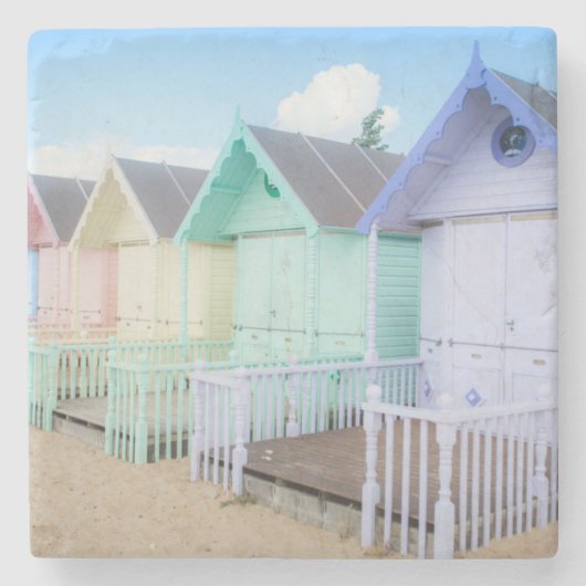 Mersea Island Beach Huts Stenen Onderzetter (Voorkant)