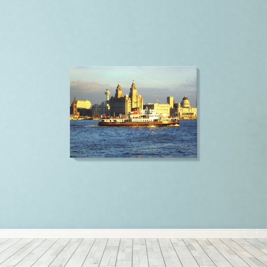 Mersey Ferry & Liverpool Waterfront Canvas Afdruk (Insitu (Houten vloer))