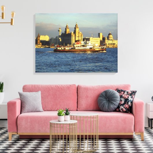 Mersey Ferry & Liverpool Waterfront Canvas Afdruk (Insitu (Woonkamer))