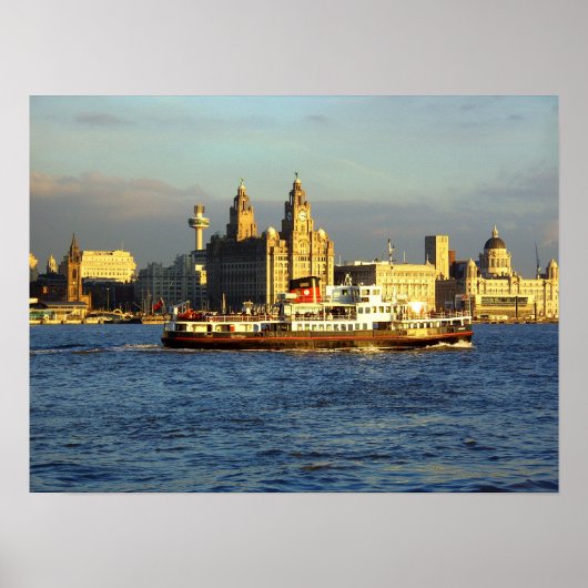 Mersey Ferry met Liverpool Waterfront voorbij Poster (Voorkant)