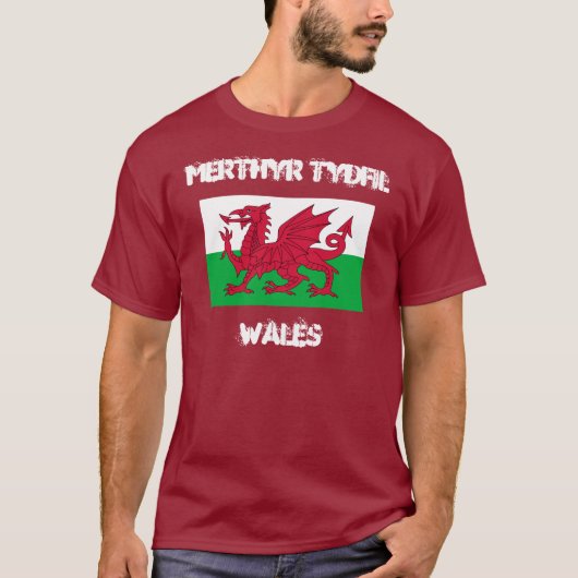 Merthyr Tydfil, Wales met Welsh flag T-shirt (Voorkant)