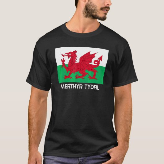 Merthyr Tydfil Wales Welsh Flag Baner Y Ddraig Goc T-shirt (Voorkant)