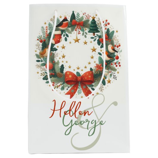 Mery Christmas Cones Mistletoe gepersonaliseerd Medium Cadeauzakje (Voorkant)