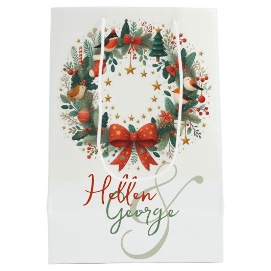 Mery Christmas Cones Mistletoe gepersonaliseerd Medium Cadeauzakje (Achterkant)