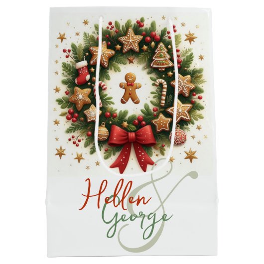 Mery Christmas Cones Mistletoe gepersonaliseerd Medium Cadeauzakje (Achterkant)