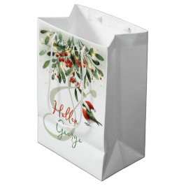 Mery Christmas Robin Mistletoe gepersonaliseerd Medium Cadeauzakje