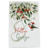 Mery Christmas Robin Mistletoe gepersonaliseerd Medium Cadeauzakje (Voorkant)