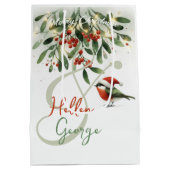 Mery Christmas Robin Mistletoe gepersonaliseerd Medium Cadeauzakje (Achterkant)