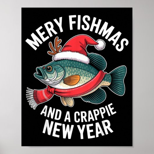 Mery Fishmas And A Crape New Year Funny Fishing Ch Poster (Voorkant)