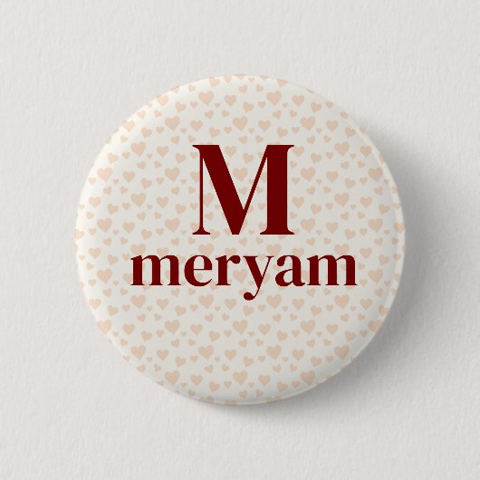 Meryam Monogram met Hearts Achtergrond badge Ronde Button 5,7 Cm (Voorkant)