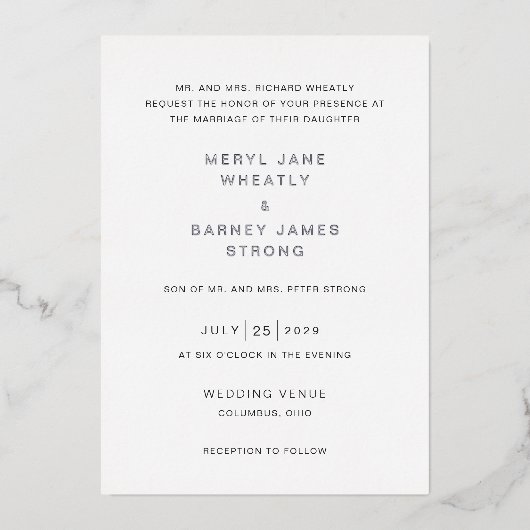 Meryl Elegant Modern Wedding Folie Uitnodiging (Voorkant)